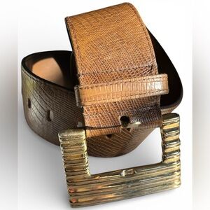 Pearl Genuine 2”x33”Leather Belt w/Crocodile pattern & Gold Buckle Accent size S